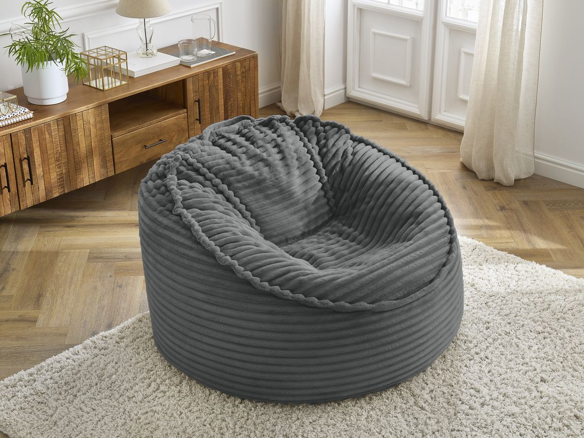 Bobochic Socrate Pouf Breitcord weich Dunkelgrau