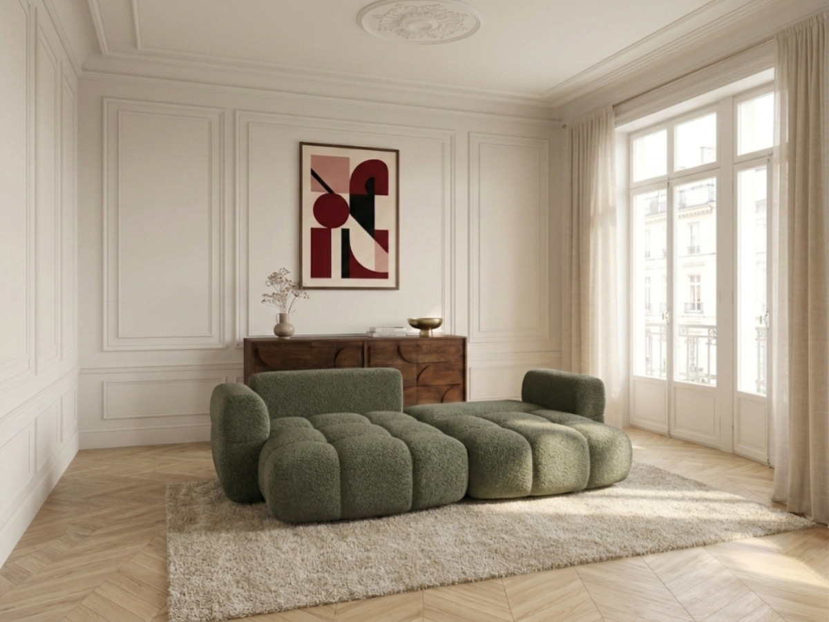Bobochic Madison Ecksofa mit Schlaffunktion und Bettkasten Stoff Grün