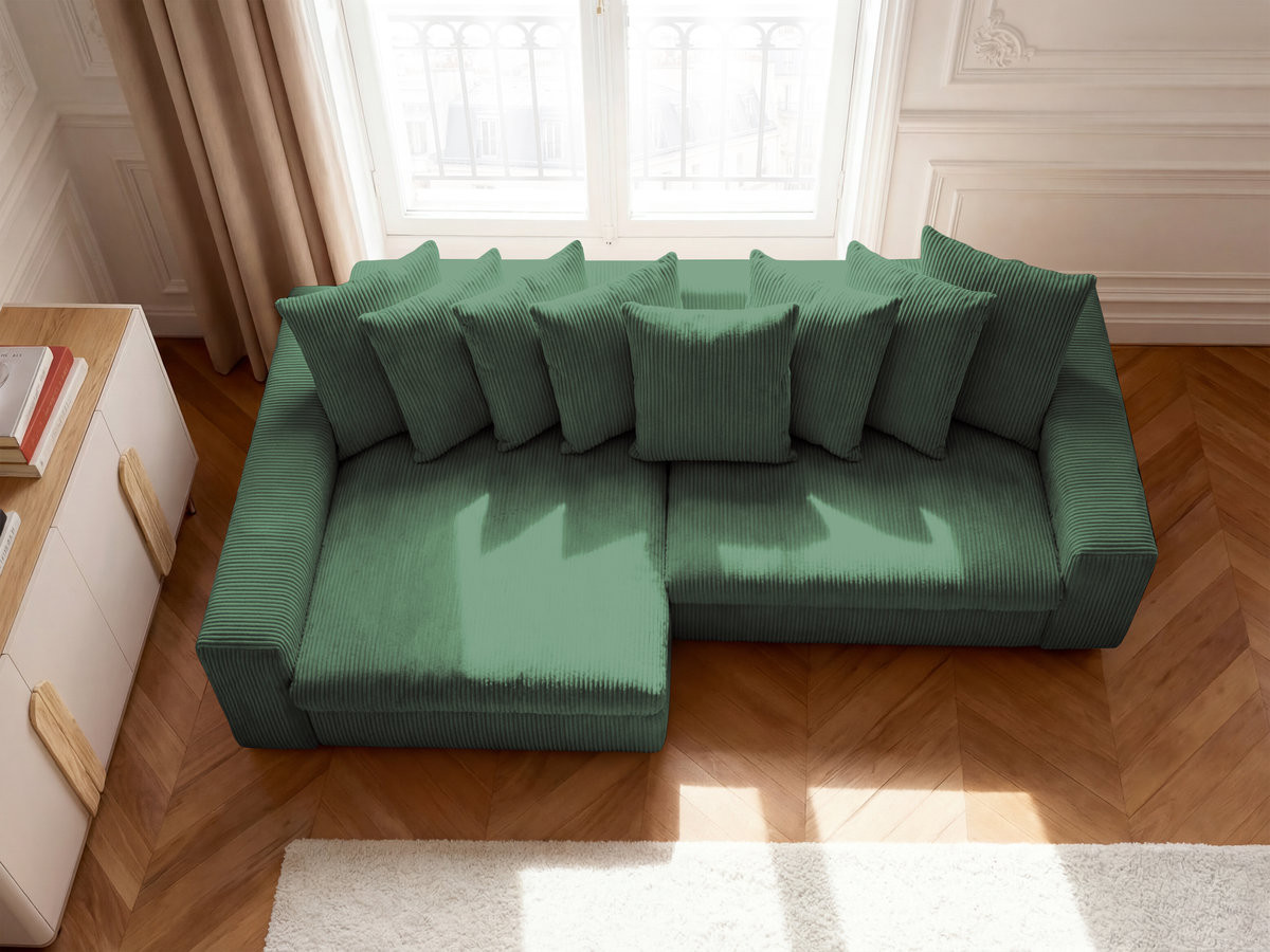 Bobochic Enore Ecksofa 330 × 157 cm Cordsamt Dunkelgrün Ecke links