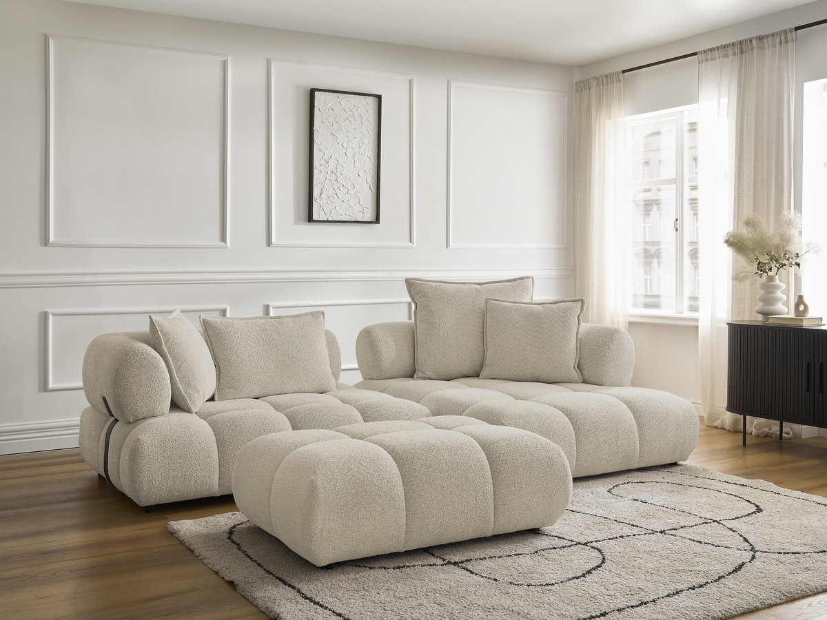 Bobochic Alya Ecksofa mit Pouf Bouclé-Stoff Beige Ecke rechts