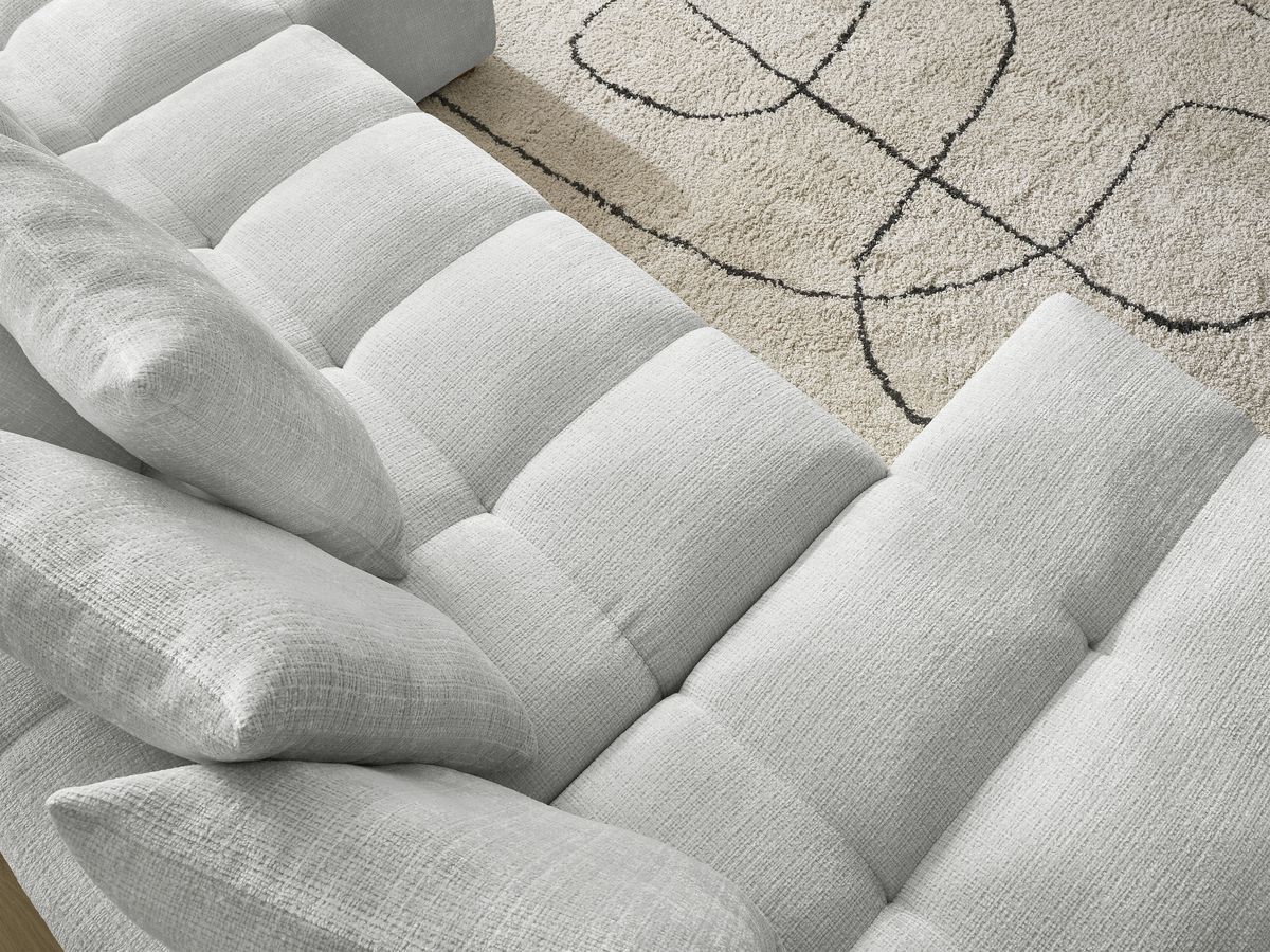 Bobochic Anakin Wohnlandschaft, Liegefläche 137 × 382 cm, 10 Kissen Strukturstoff Hellgrau