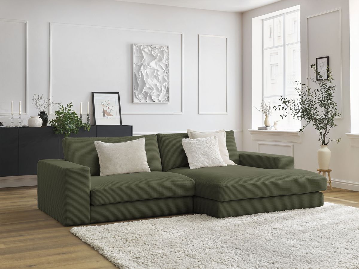 Bobochic Leonard Ecksofa 274 × 159 cm Cordsamt Hellgrün Ecke rechts