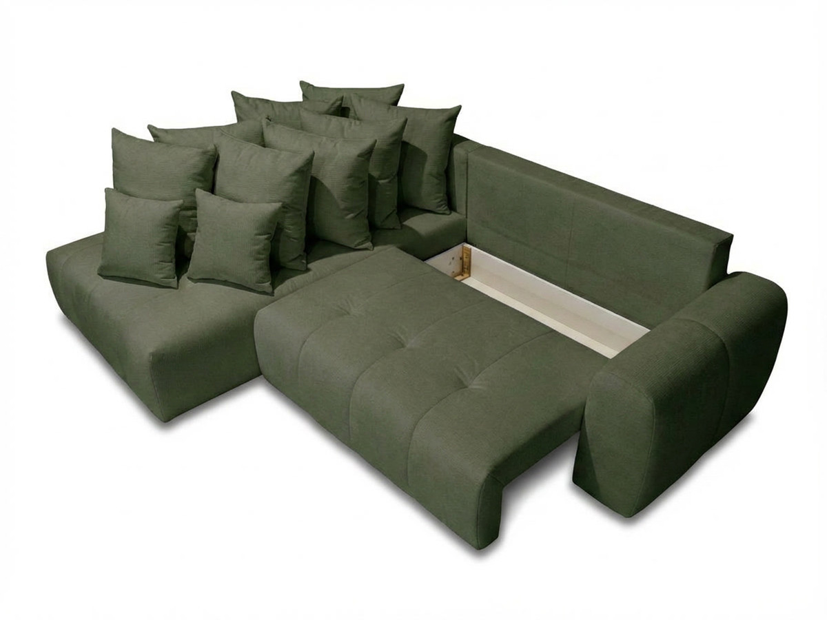 Bobochic Roxelane Ecksofa mit Schlaffunktion und Bettkasten Melange-Stoff Grün Ecke links