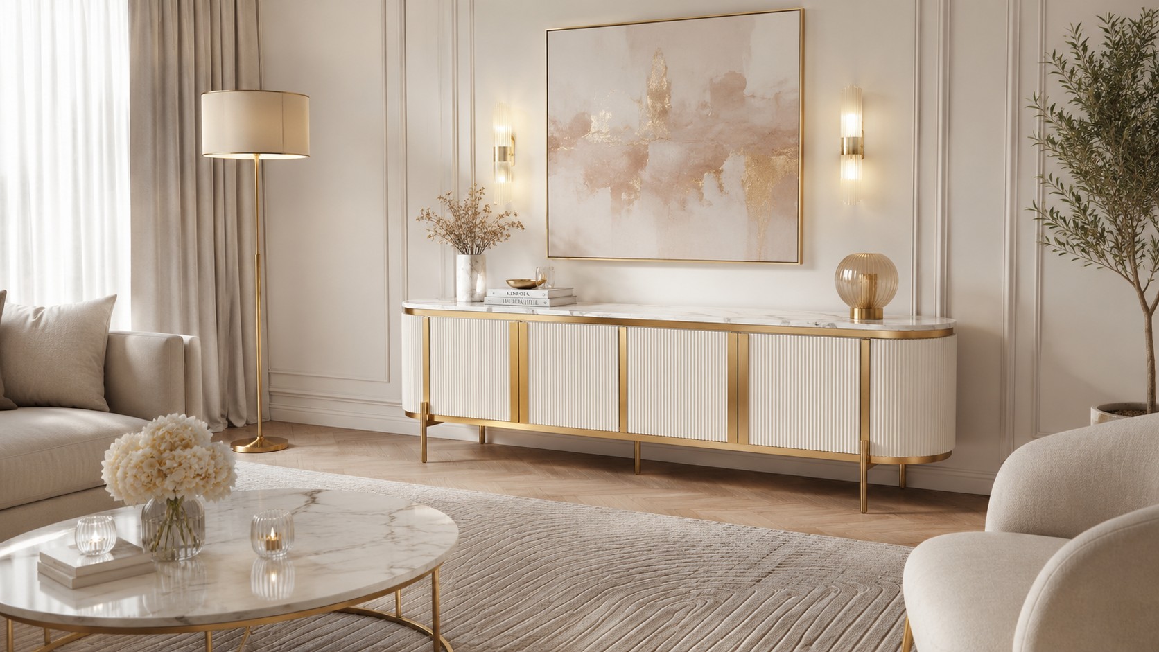 Livin Hill TV-Kommode Stilig 200 × 40 × 60 cm Ecru-Weiß, Platte Weiß