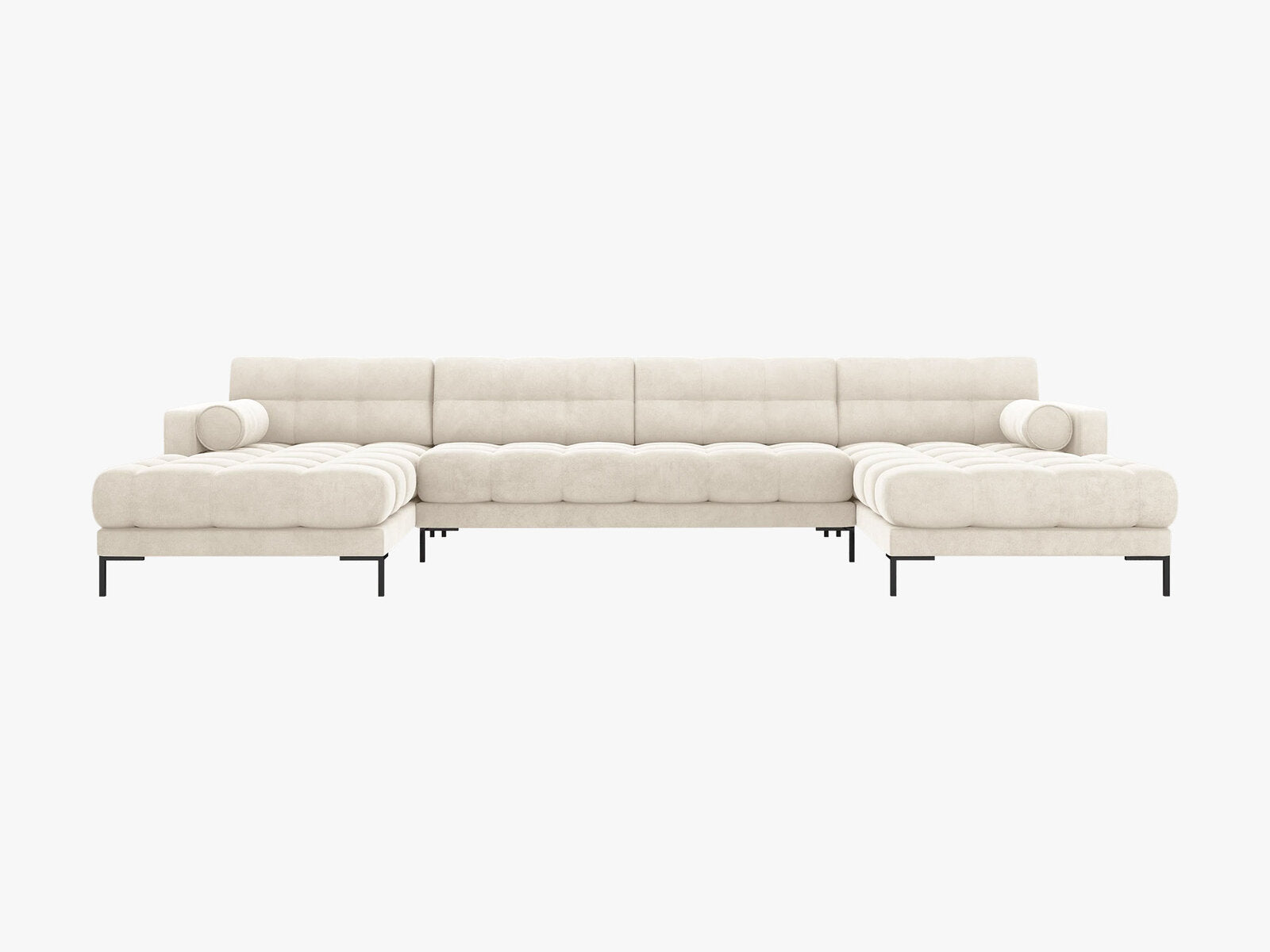 Micadoni Panorama-Sofa Mamaia 6-Sitzer Samt Bluvel Helles Beige schwarze Beine