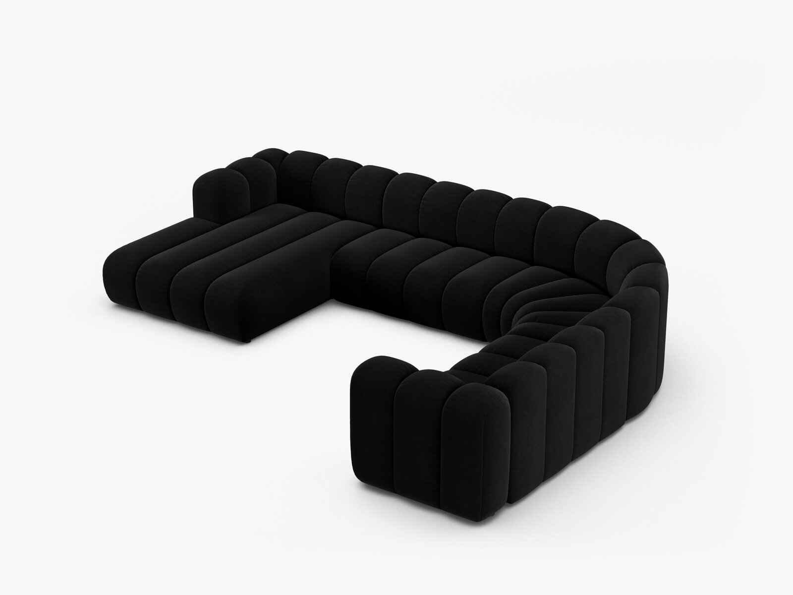 Micadoni Modulares Panorama Ecksofa Lupine 6-Sitzer Rechts Samt Salvador Schwarz