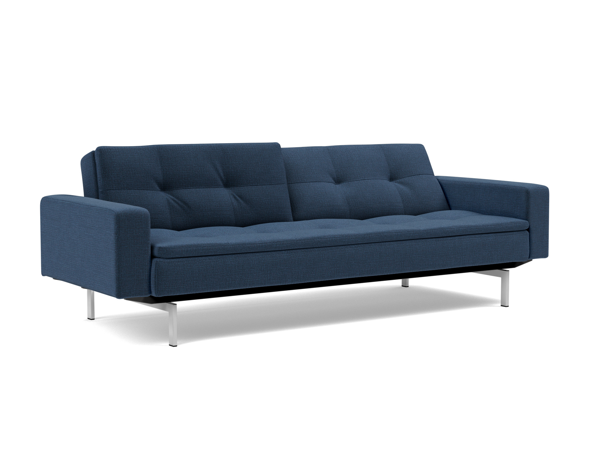 Schlafsofa Dublexo mit Armlehnen Chenille Esina 414-Indigo-Blue Beine Chrom