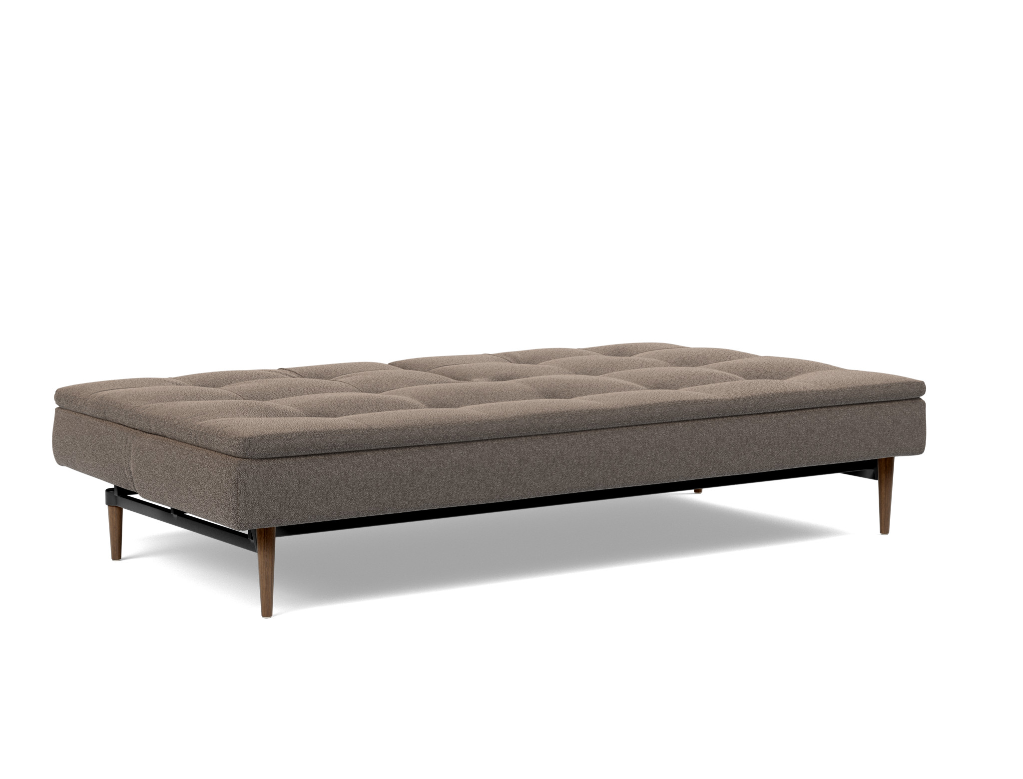 Schlafsofa Dublexo Boucle Skandi 530-Taupe Beine Styletto Eiche dunkel