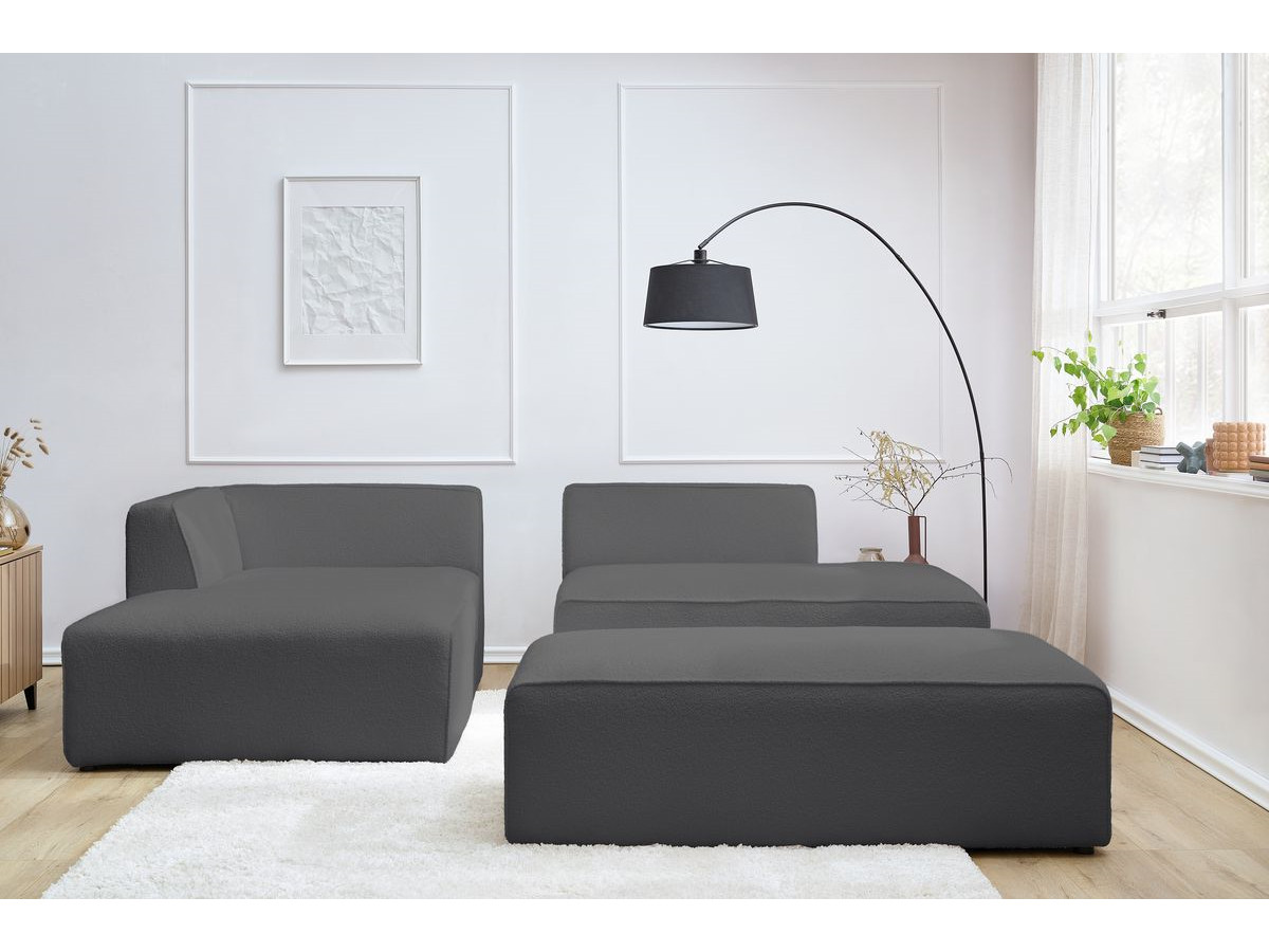 Bobochic Megeve Ecksofa mit Schlaffunktion und Pouf Bouclé-Stoff Dunkelgrau Ecke links