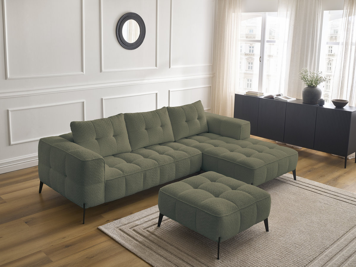 Bobochic Anis Ecksofa mit Pouf Bouclé-Stoff Grün Ecke rechts