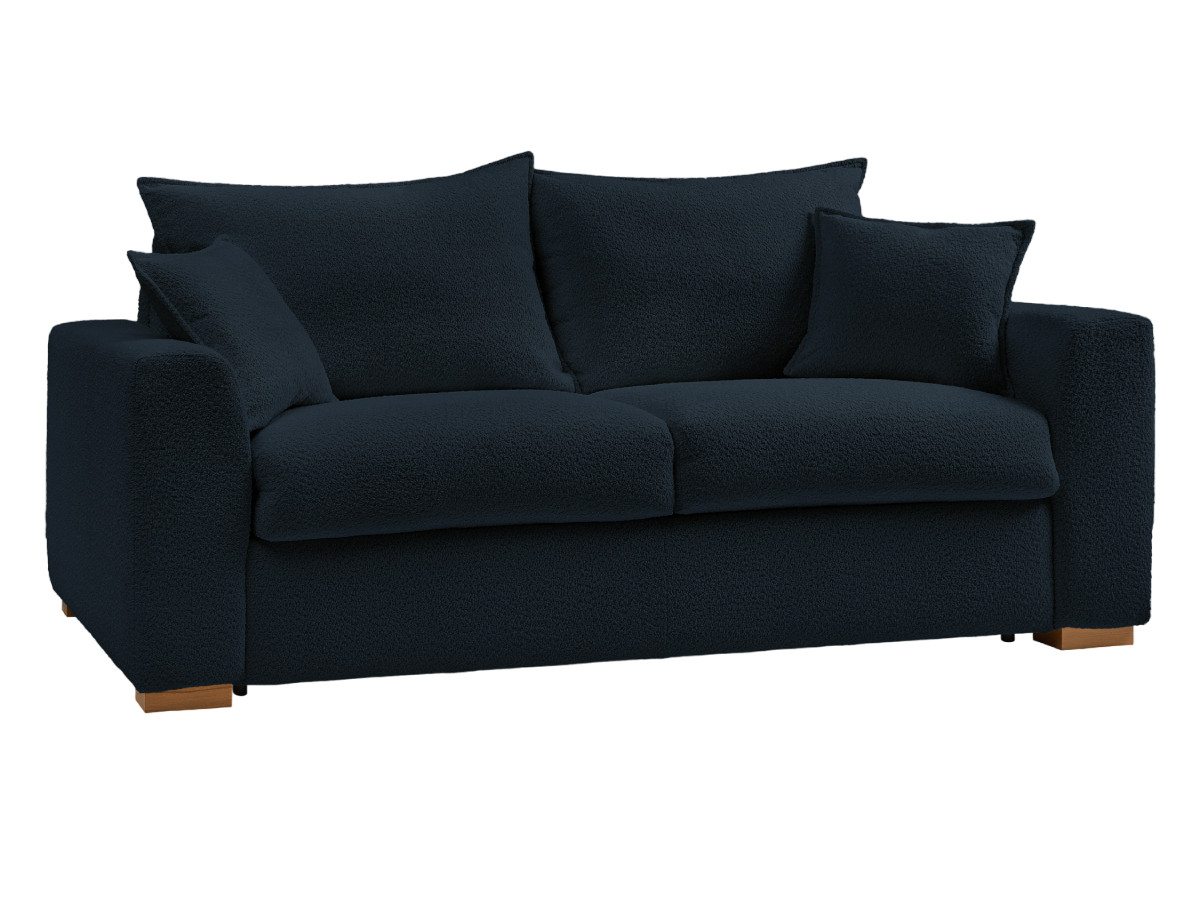 Bobochic Augustin Schlafsofa 3-Sitzer Bouclé-Stoff Dunkelblau, Liegefläche 160 × 200 cm