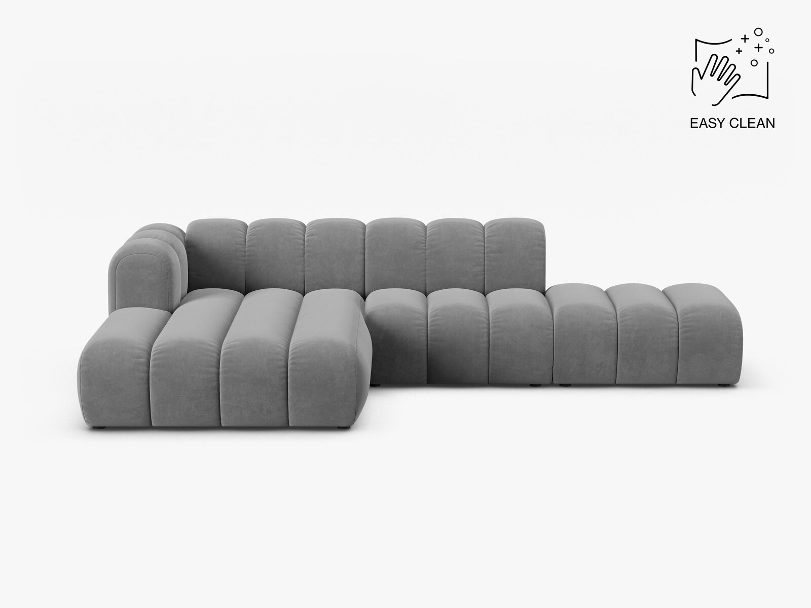 Micadoni Modulares Ecksofa offen Lupine 5-Sitzer Samt Venus Hellgrau Links