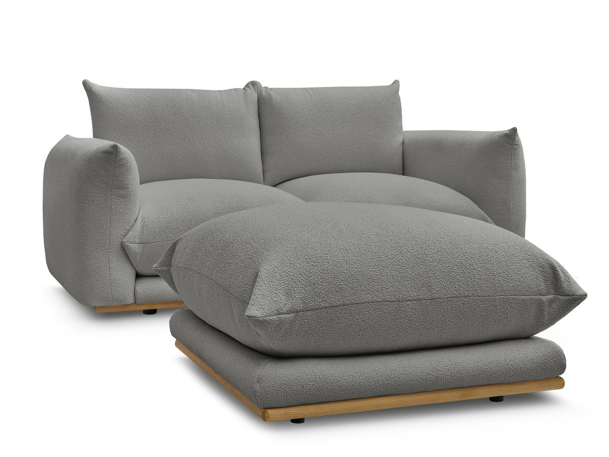 Bobochic Ernest Sofa 3-Sitzer mit Pouf 193 × 106 cm Bouclé-Stoff Dunkelgrau