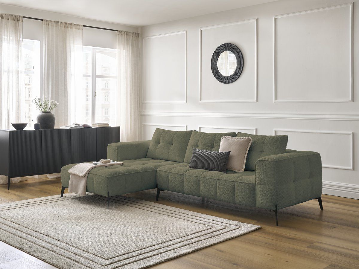 Bobochic Anis Ecksofa Bouclé-Stoff Grün Ecke links