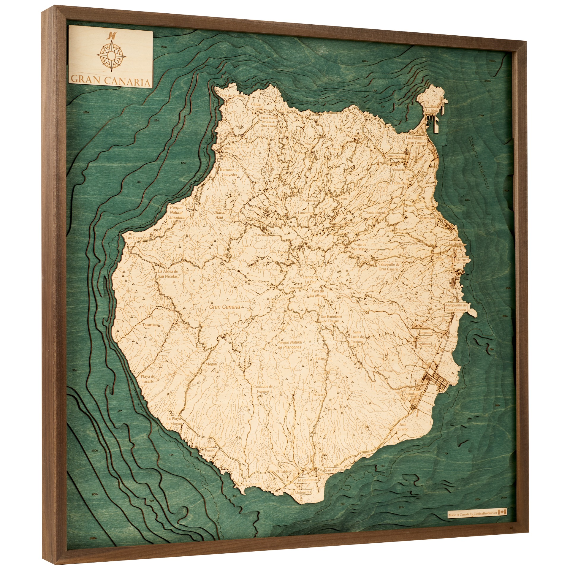 Cutting Brothers 3D Holz-Wandkarte Gran Canaria 76x76 cm