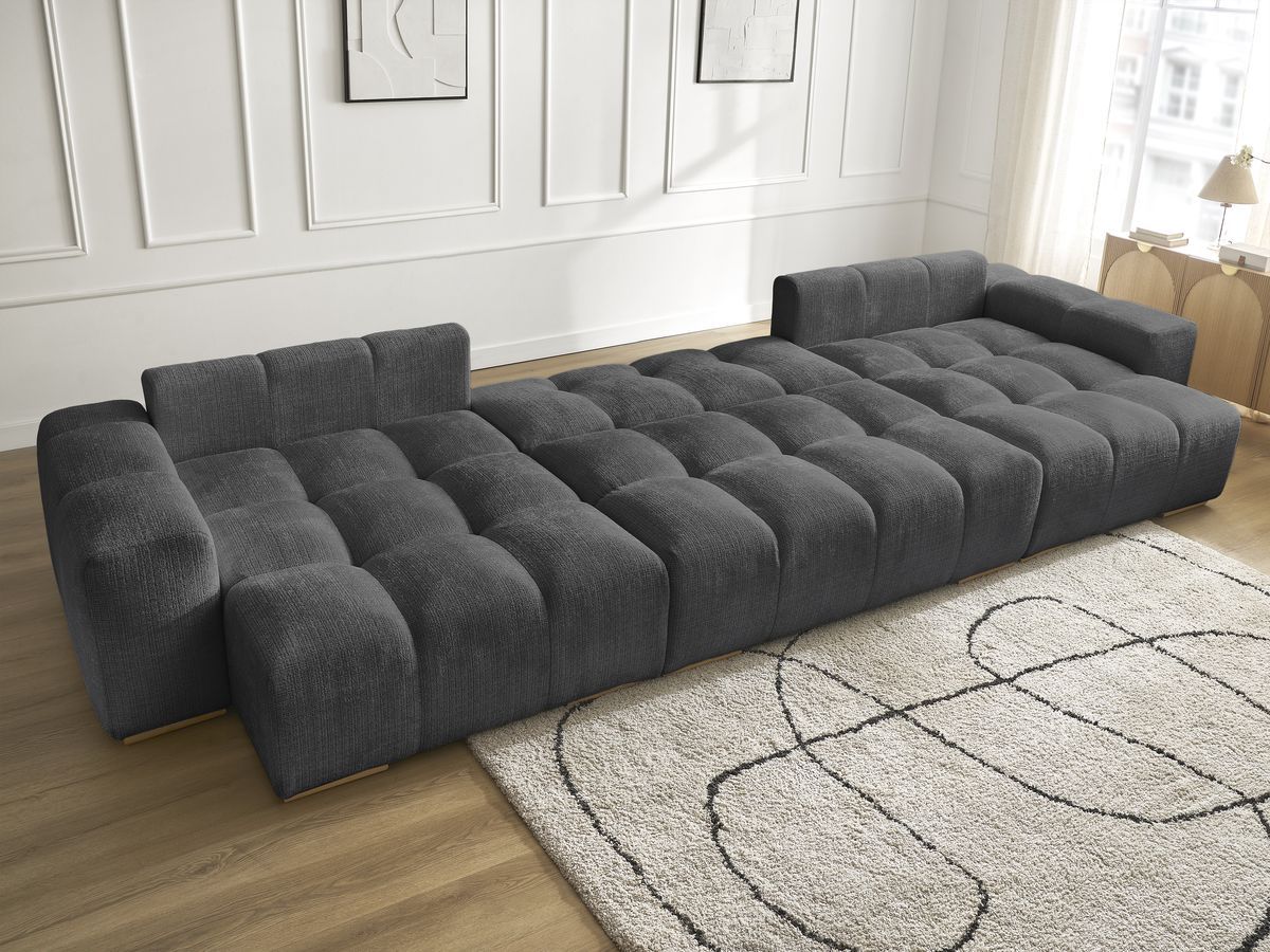 Bobochic Anakin Wohnlandschaft, Liegefläche 137 × 382 cm, 3 Kissen Strukturstoff Schwarz