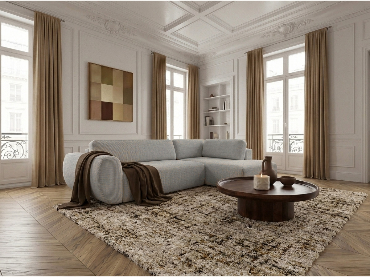 Bobochic Denise Ecksofa mit Schlaffunktion und Bettkasten 256 × 197 cm Strukturstoff Hellgrau Ecke rechts