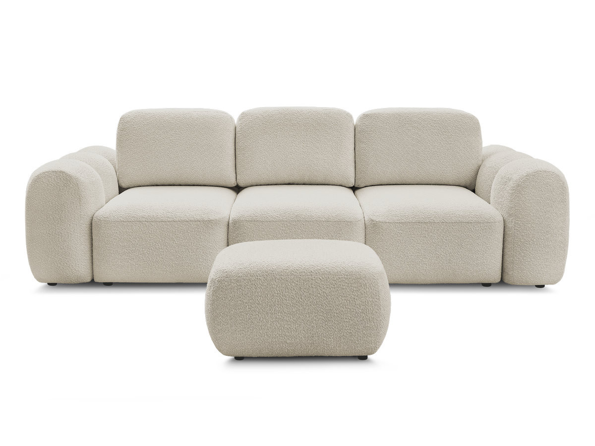 Bobochic Montaigne Schlafsofa 3-Sitzer mit Bettkasten und Pouf Bouclé-Stoff Beige