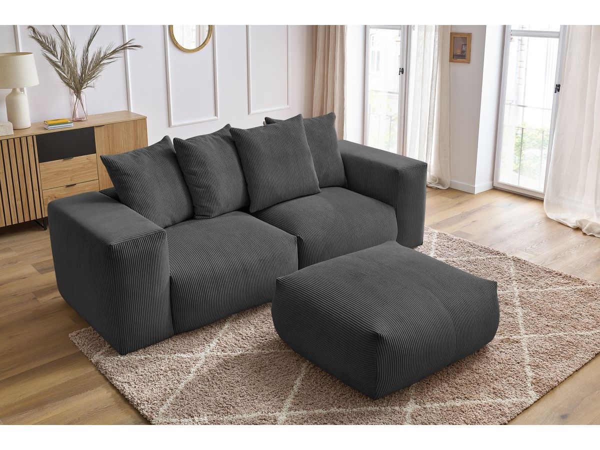 Bobochic Voltaire Sofa 4-Sitzer mit Pouf 248 × 100 cm Cordsamt Dunkelgrau