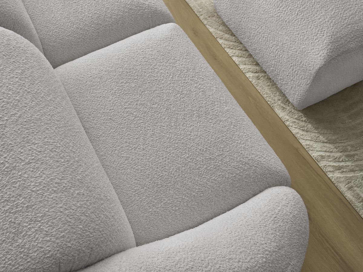 Bobochic Tina Sofa 4-Sitzer mit Pouf Bouclé-Stoff Hellgrau