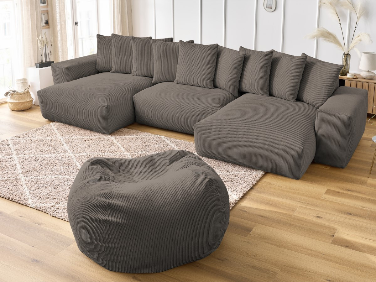 Bobochic Voltaire Wohnlandschaft mit Pouf 420 × 174 cm Cordsamt Taupe