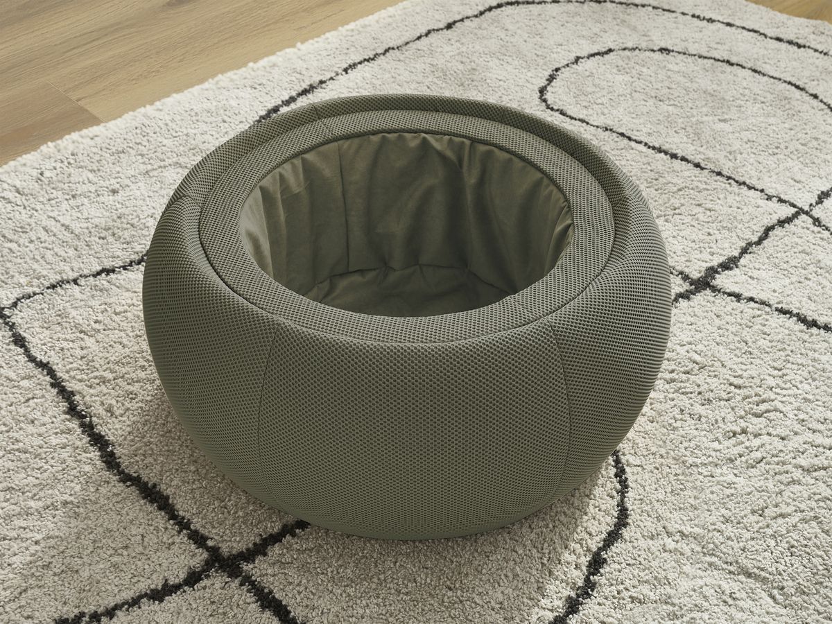 Bobochic Hayden Pouf mit Tablett, rund Mesh-Stoff Grün, 77 cm