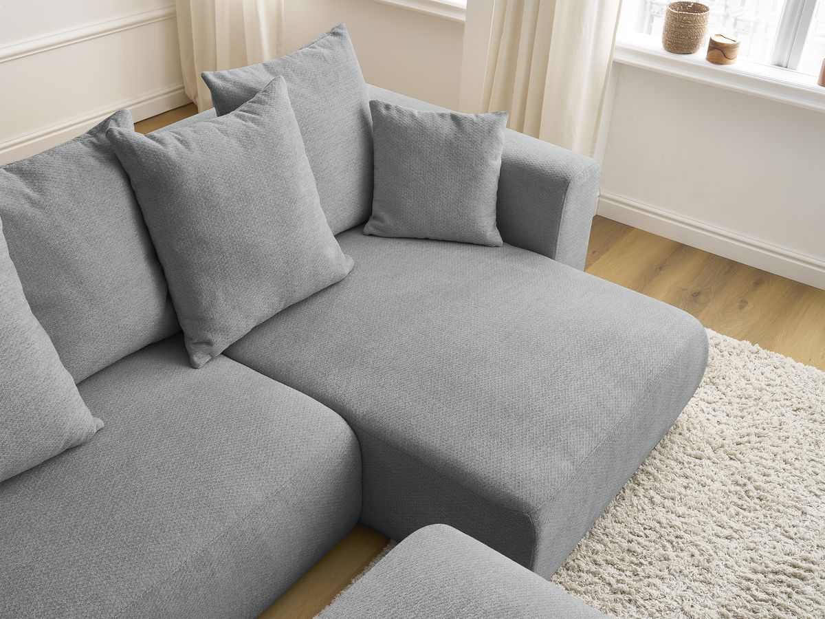 Bobochic Sidonie Ecksofa mit Schlaffunktion und Bettkasten und Pouf Melange-Stoff Dunkelgrau