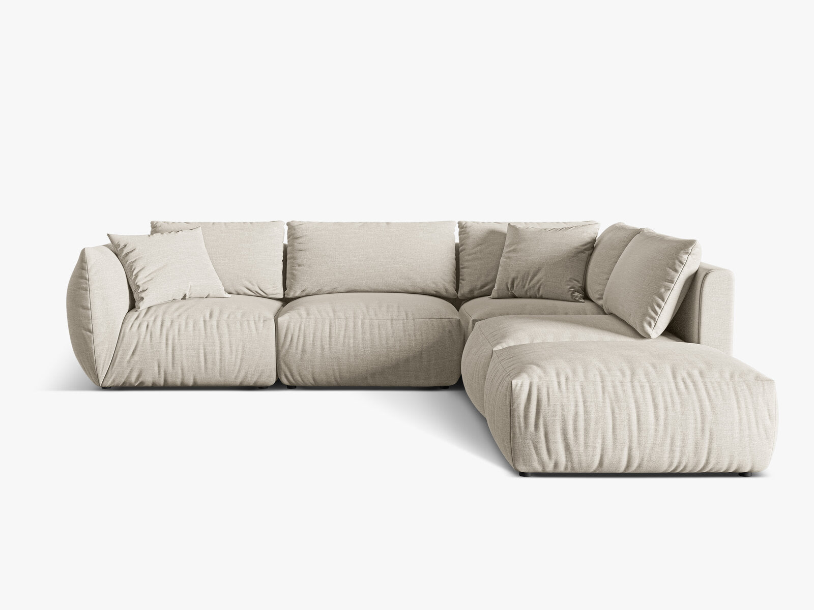 Micadoni Modulares Ecksofa Chris 4-Sitzer Rechts Strukturierter Stoff Natur