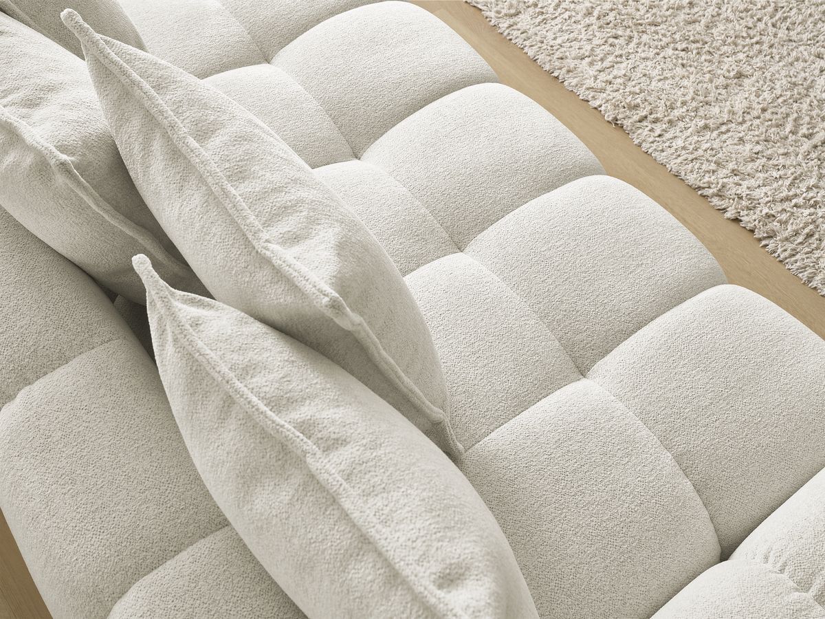 Bobochic Everest Schlafsofa 3-Sitzer mit Bettkasten, 5 Kissen Melange-Stoff Weiß