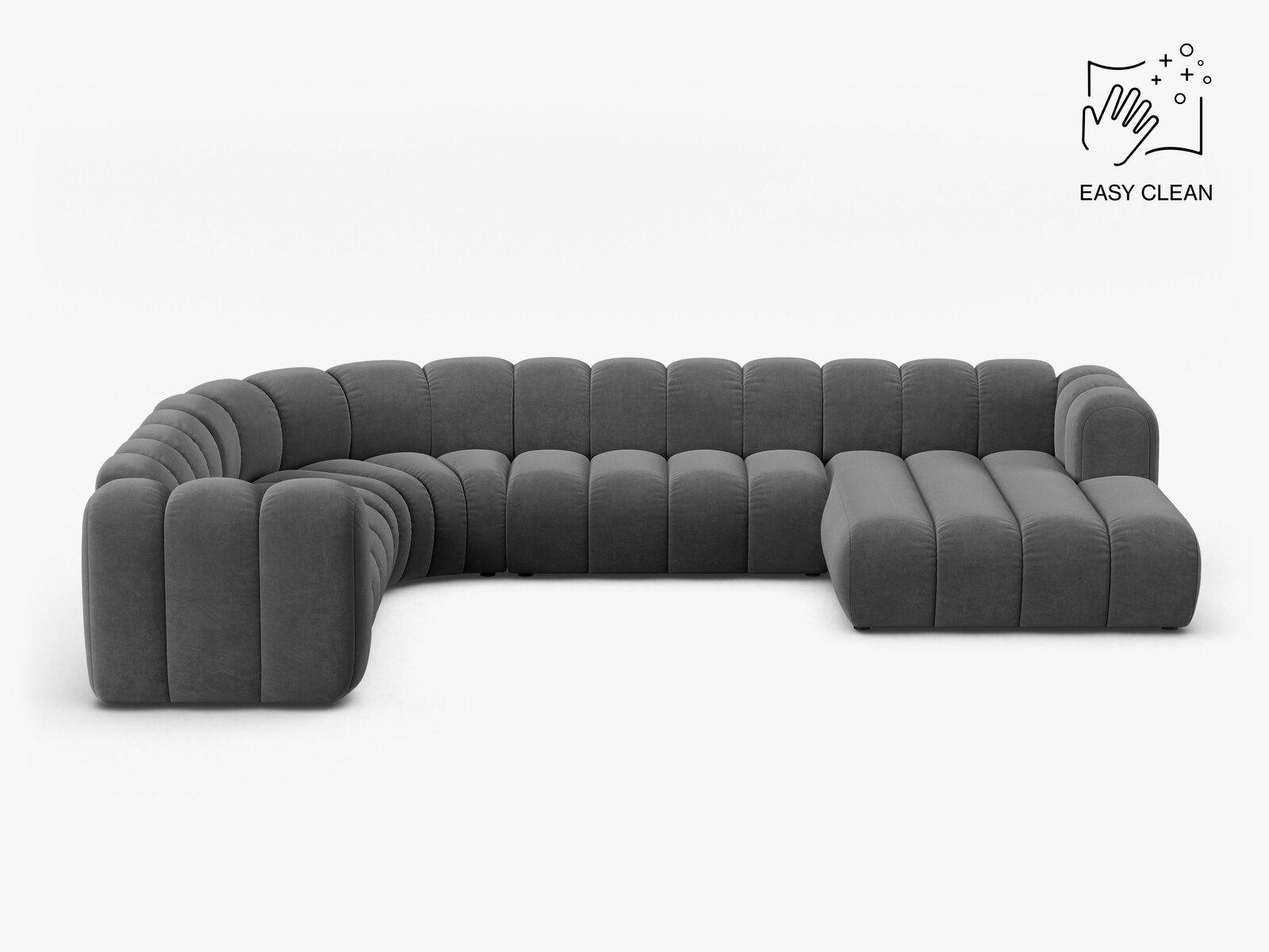 Micadoni Modulares Panorama Ecksofa Lupine 6-Sitzer Links Samt Venus Grau