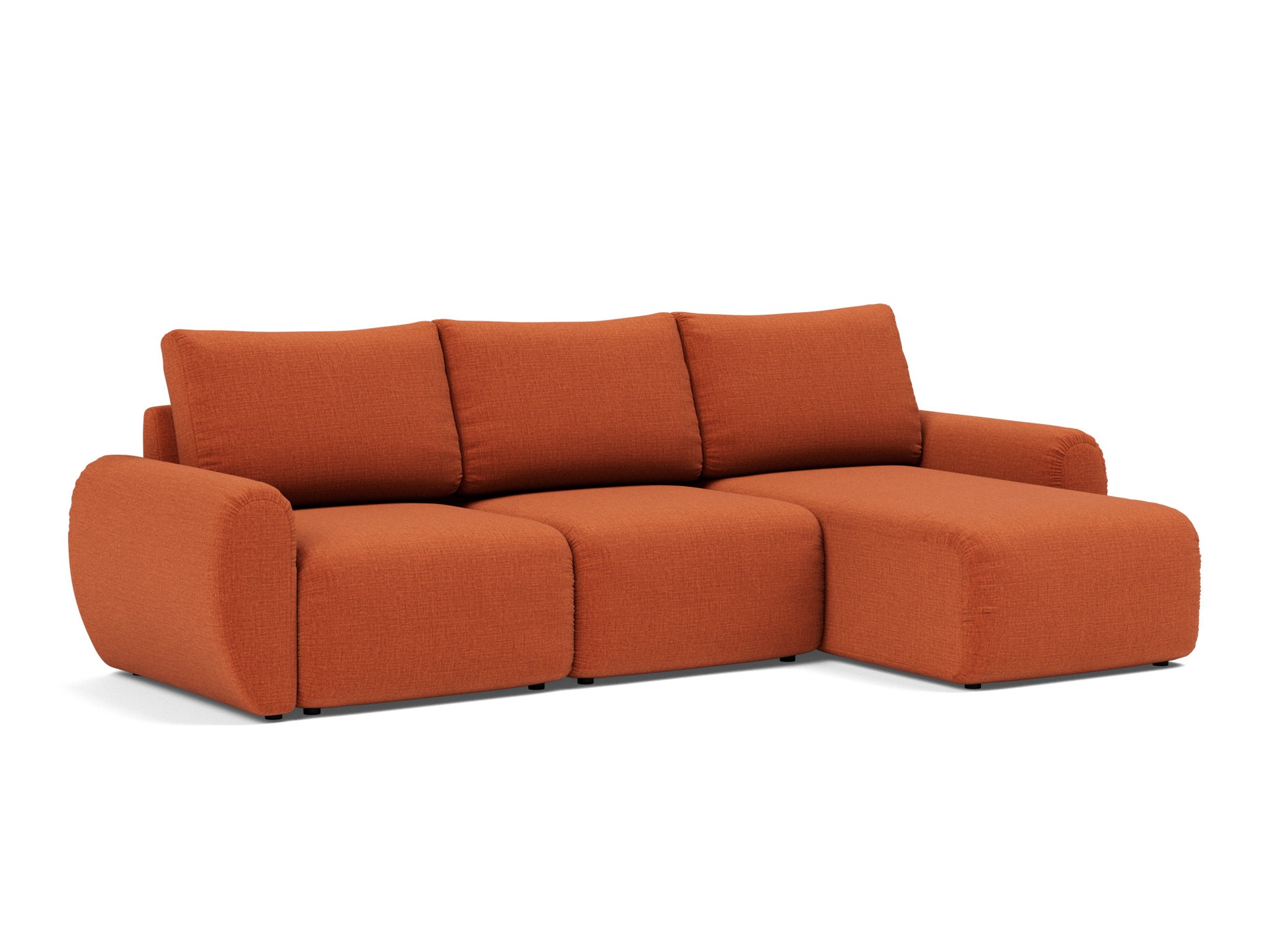Schlafsofa Norum mit Chaiselongue und Curve-Armlehnen Chenille Esina 412-Rust-Orange