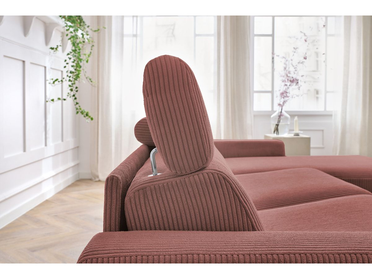 Bobochic Monaco Ecksofa mit Schlaffunktion und Bettkasten Cordsamt Rosa, Liegefläche 140 × 190 cm