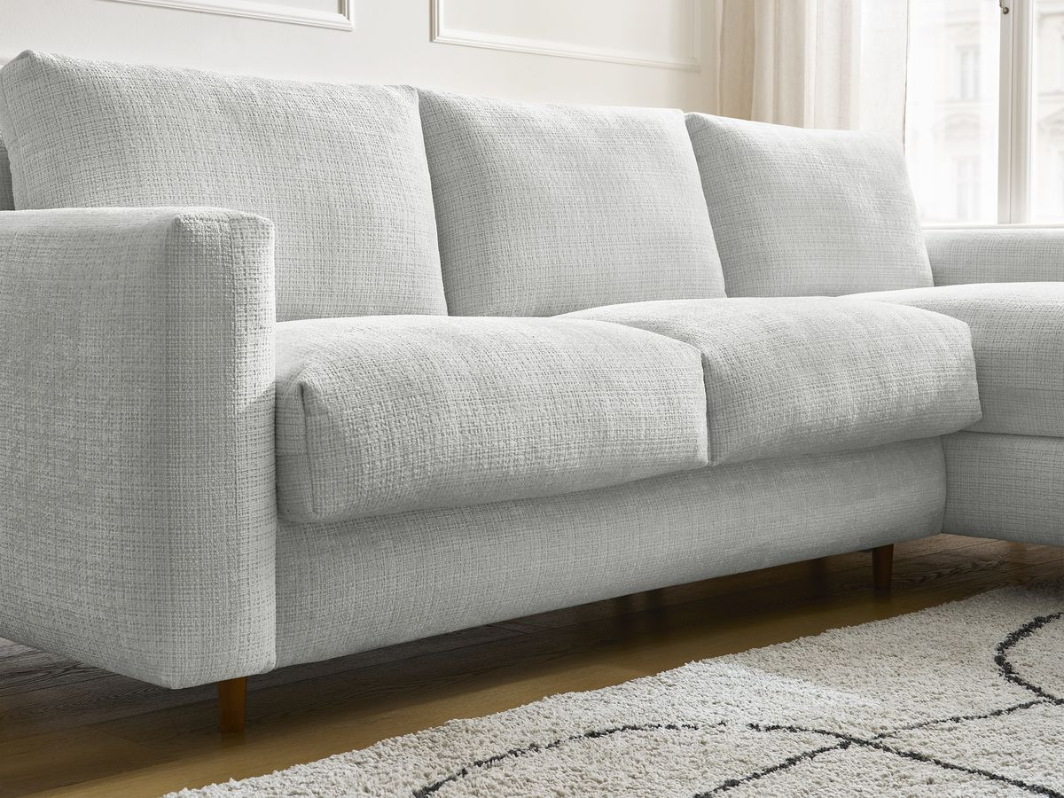Bobochic Cocoone Ecksofa mit Schlaffunktion und Bettkasten Strukturstoff Hellgrau, Liegefläche 160 × 200 cm