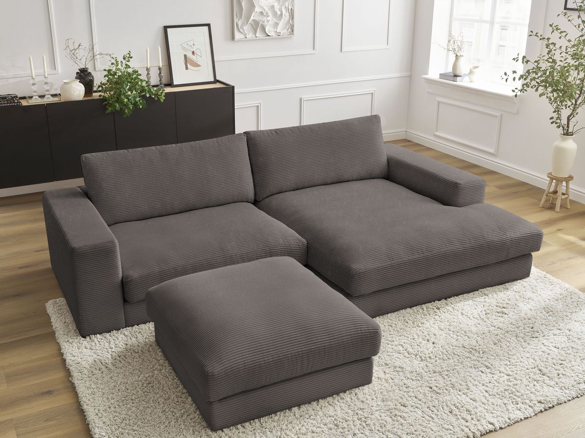 Bobochic Leonard Ecksofa mit Pouf 274 × 159 cm Cordsamt Braun Ecke rechts