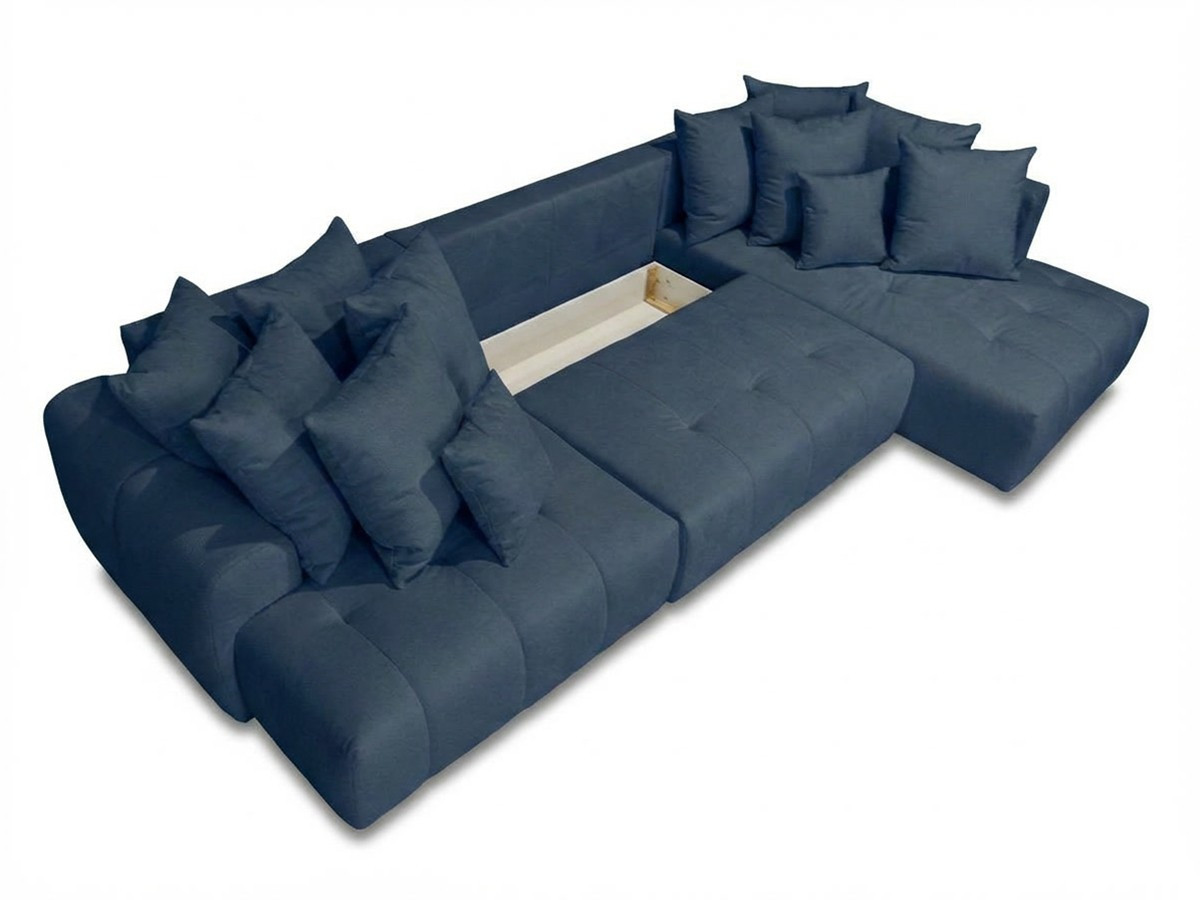 Bobochic Roxelane Wohnlandschaft mit Pouf Melange-Stoff Dunkelblau Ecke links