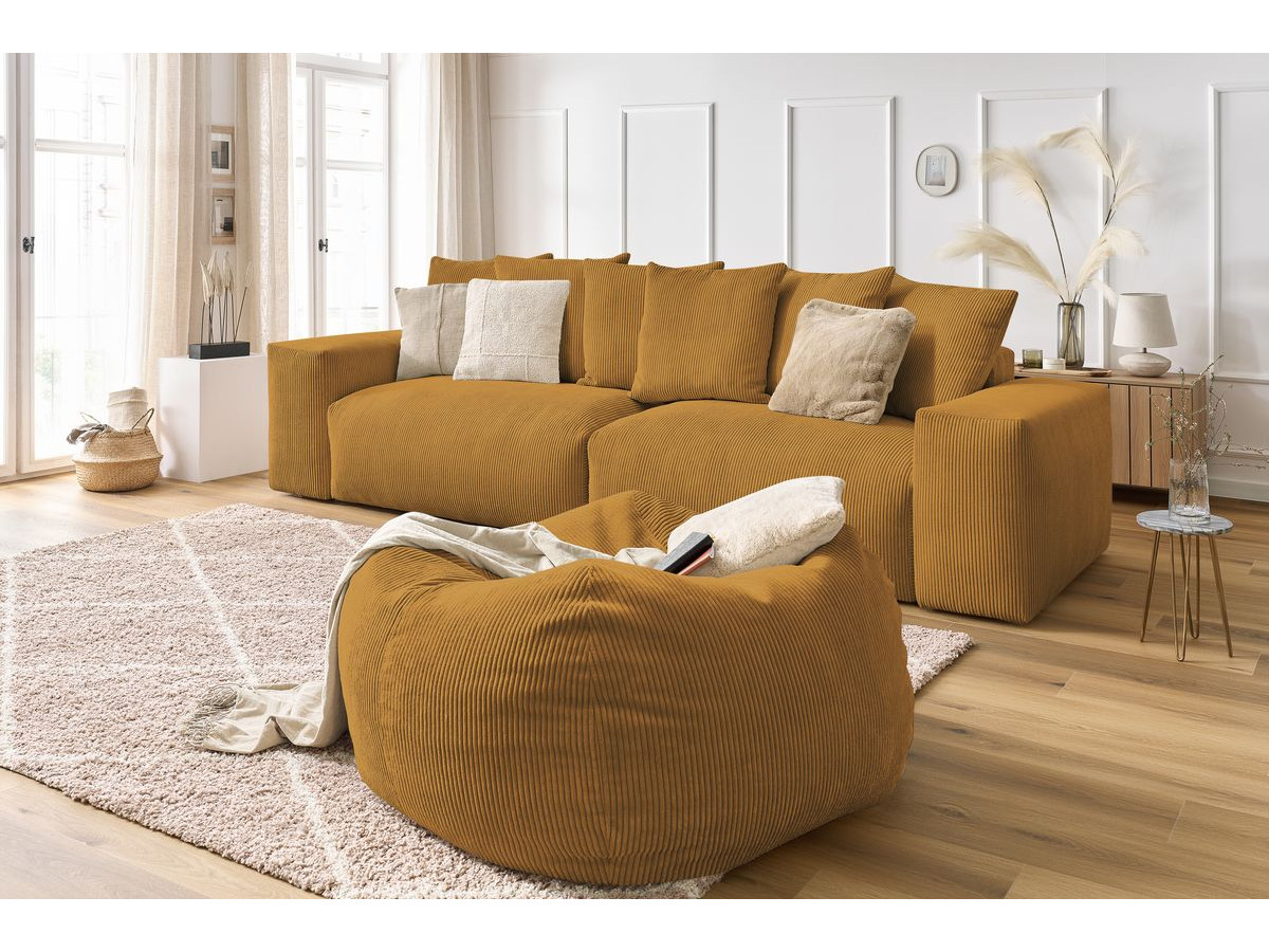 Bobochic Voltaire Sofa 5-Sitzer mit Pouf Cordsamt Gelb