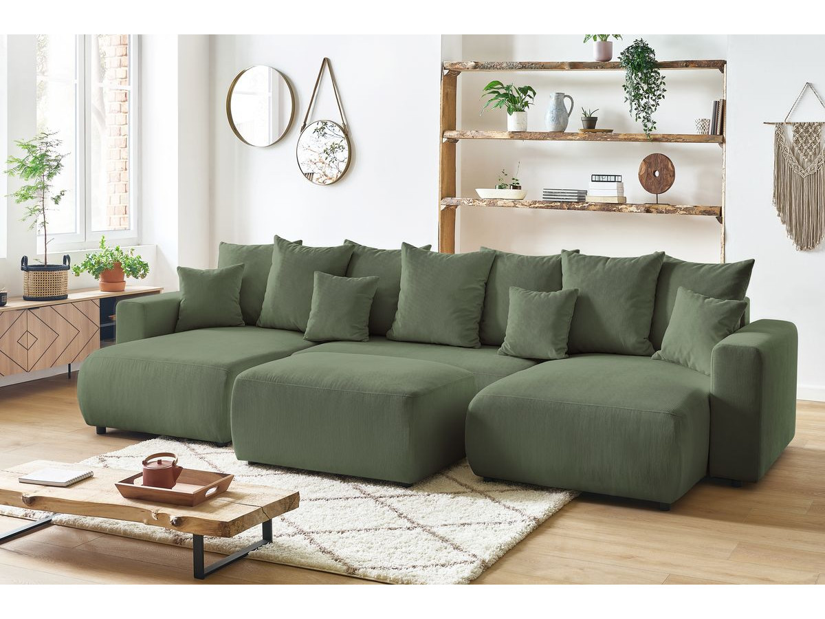 Bobochic Envy Wohnlandschaft mit Pouf Cordsamt Grün