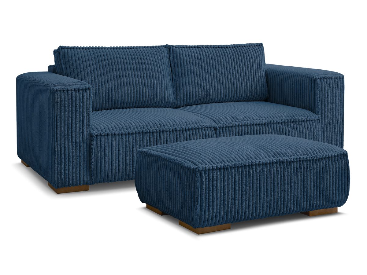 Bobochic Chelsea Sofa 3-Sitzer mit Pouf Breitcord weich Dunkelblau