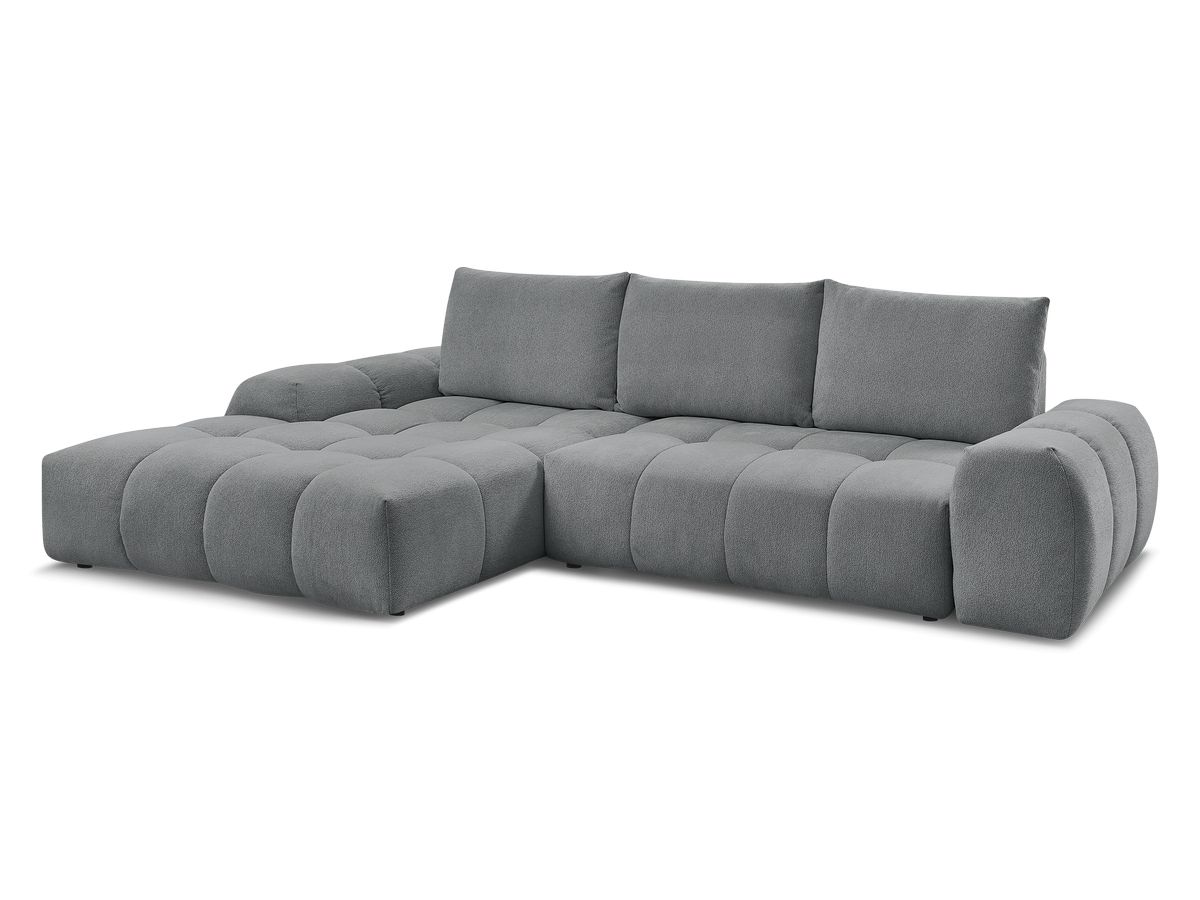 Bobochic Everest Ecksofa mit Schlaffunktion und Bettkasten 318 × 180 cm, 3 Kissen Melange-Stoff Dunkelgrau Ecke links