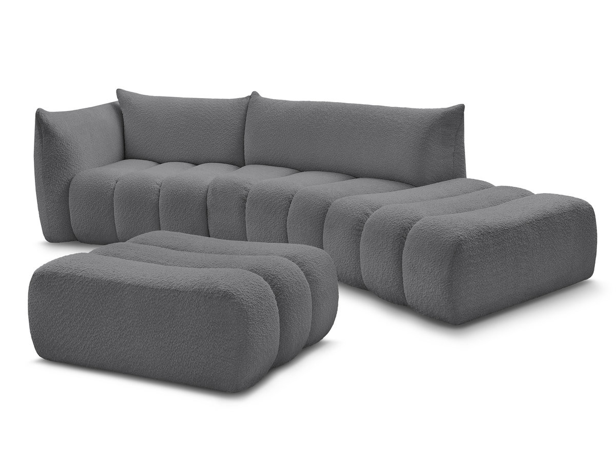 Bobochic Azra Ecksofa mit Pouf 325 × 112 cm Bouclé-Stoff Dunkelgrau Ecke links