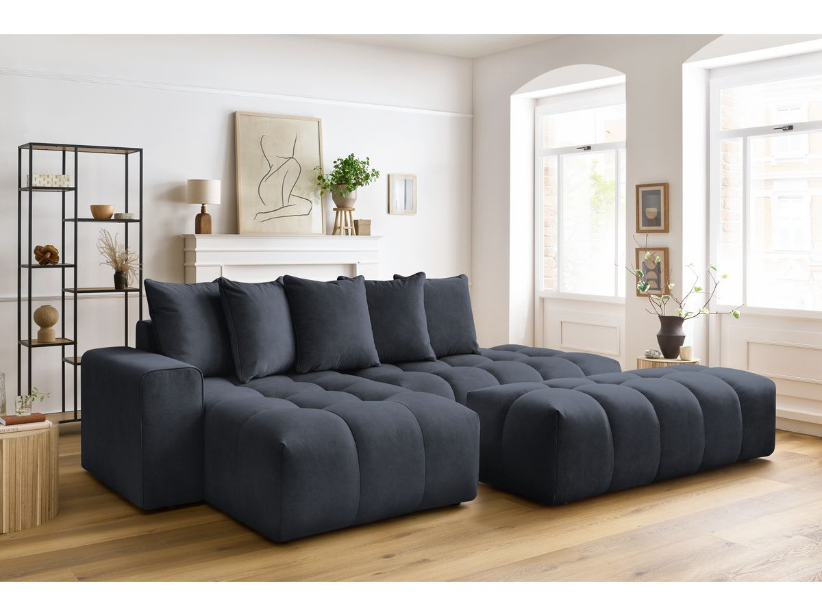 Bobochic Mont-blanc Ecksofa mit Pouf Samt Dunkelblau Ecke links