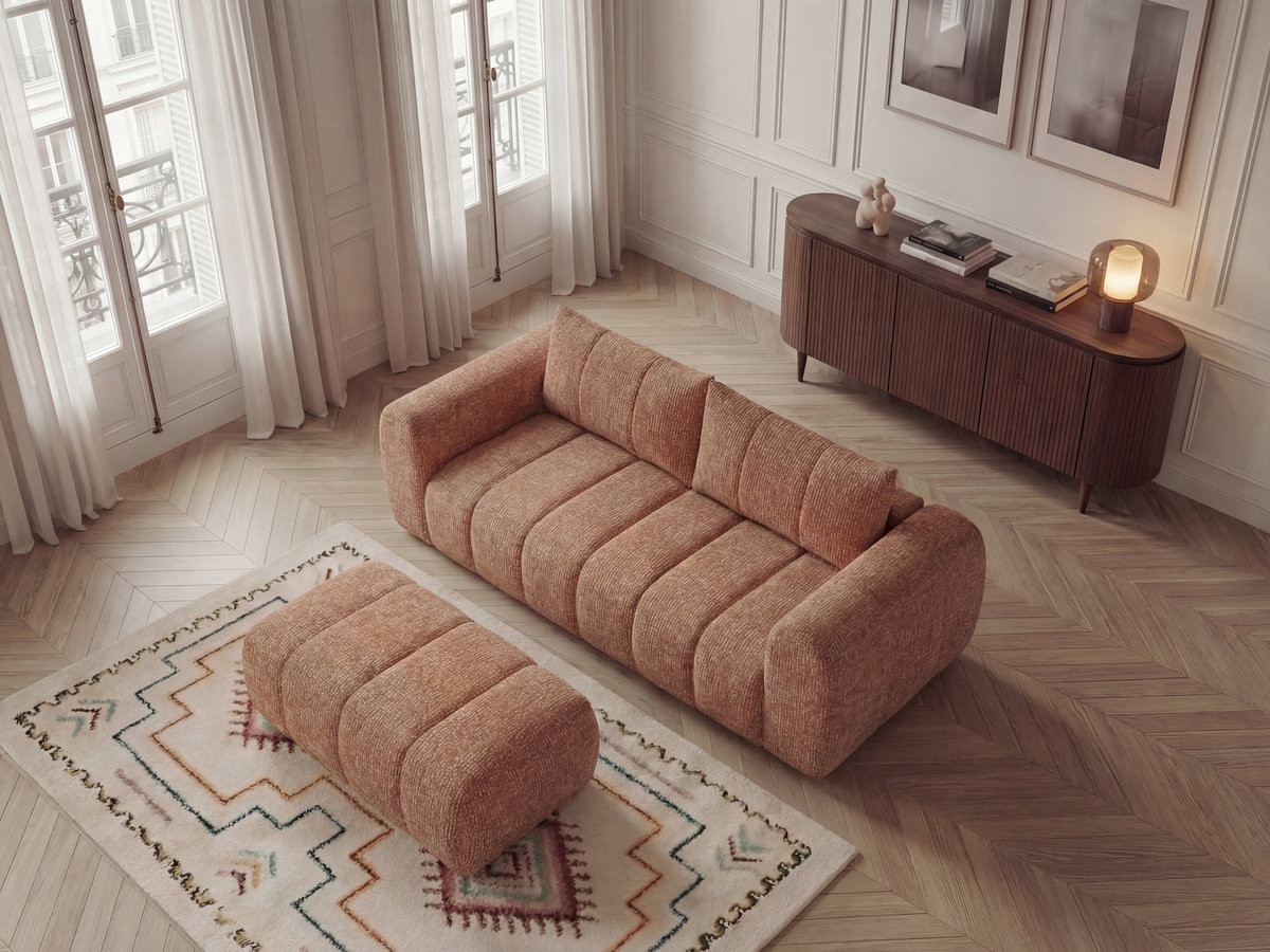 Bobochic Nesty Sofa 3-Sitzer mit Pouf Melange-Stoff Orange
