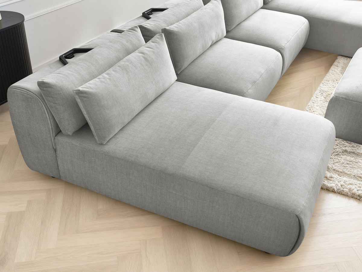 Bobochic Jana Wohnlandschaft mit großem Pouf Samt Hellgrau