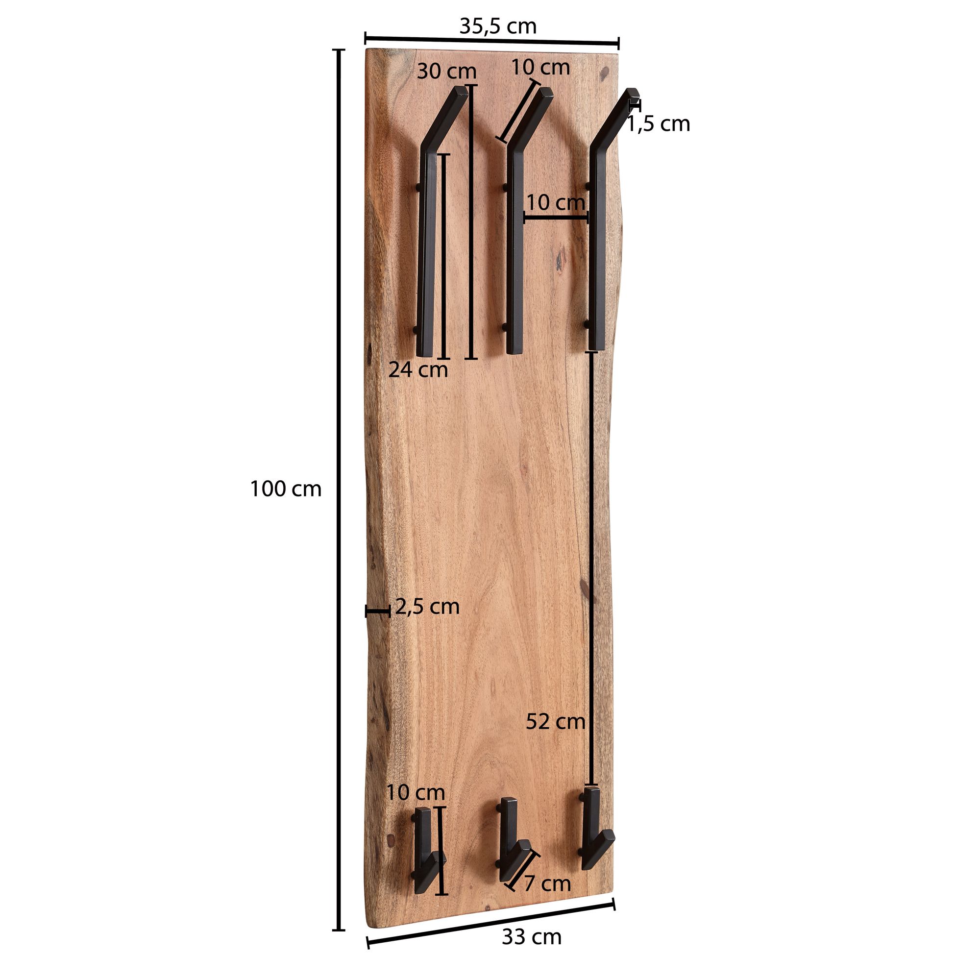 Wandgarderobe Arnarstapi Akazie Massivholz Braun 35,5 × 11 × 100 cm
