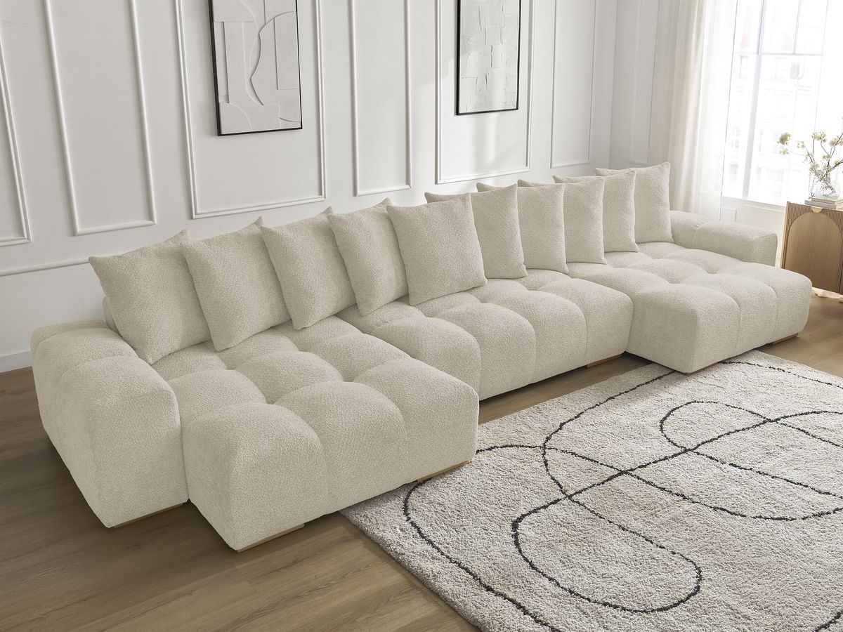 Bobochic Anakin Wohnlandschaft, 10 Kissen Bouclé-Stoff Beige
