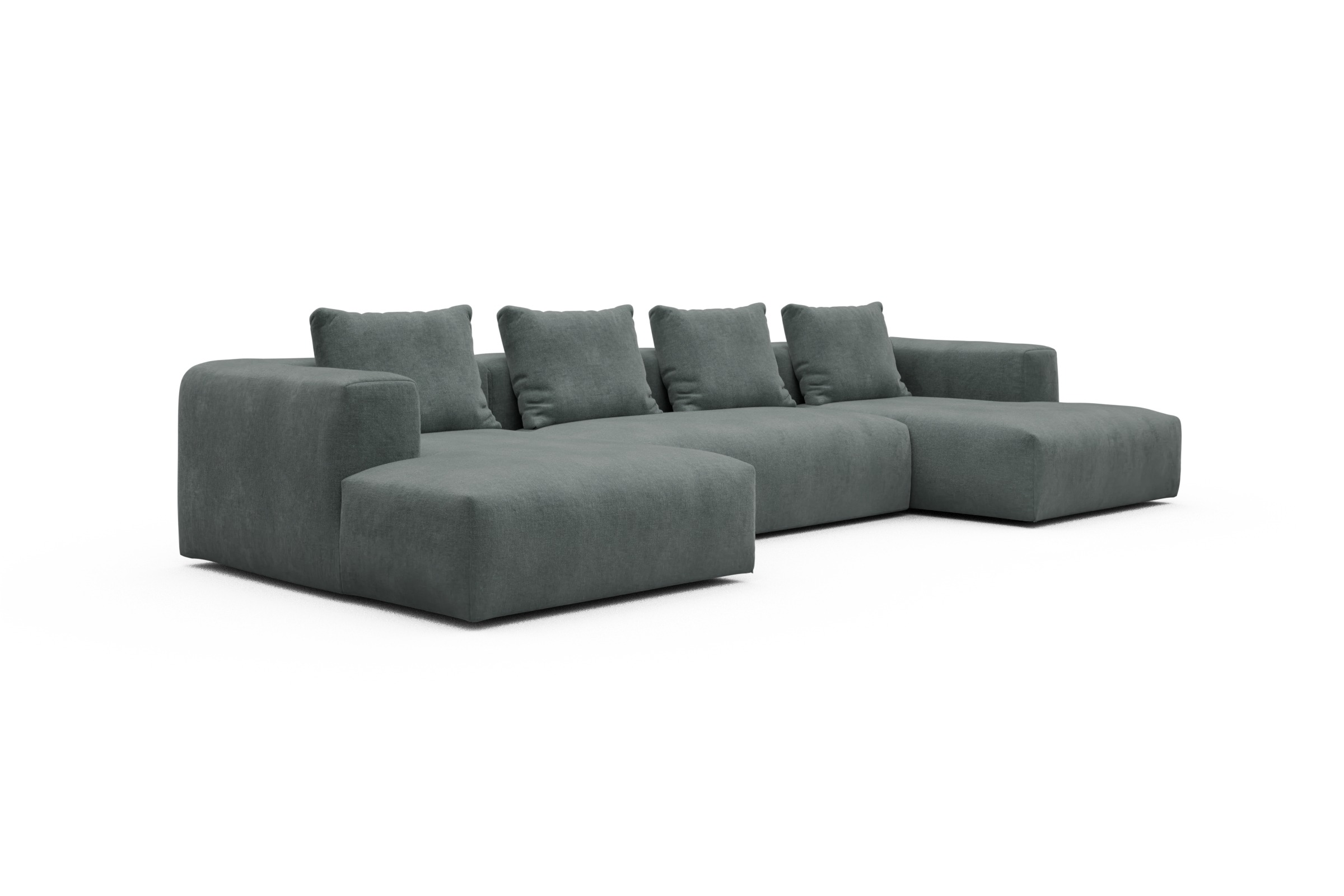 Wohnlandschaft Fred mit 2-Sitzer und Chaiselongue beidseitig Smooth-Silver-Grey