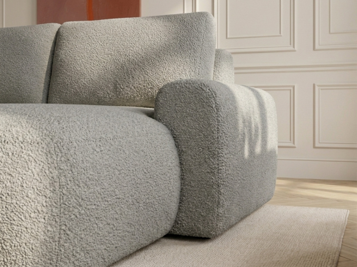 Bobochic Tango Ecksofa mit Schlaffunktion und Bettkasten Bouclé-Stoff Grau Ecke rechts