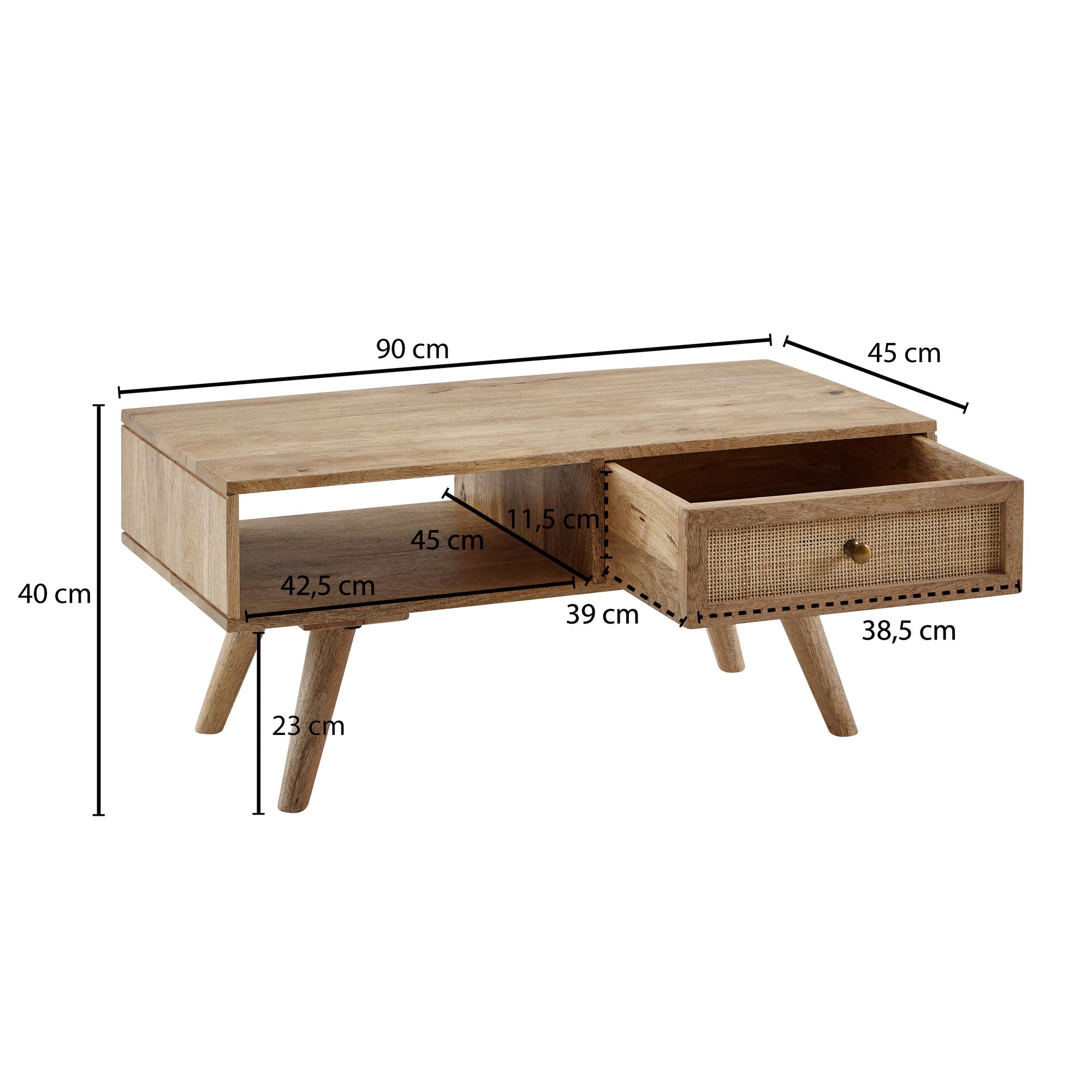 Couchtisch Elduvik Mango Massivholz Braun 90 × 45 × 40 cm