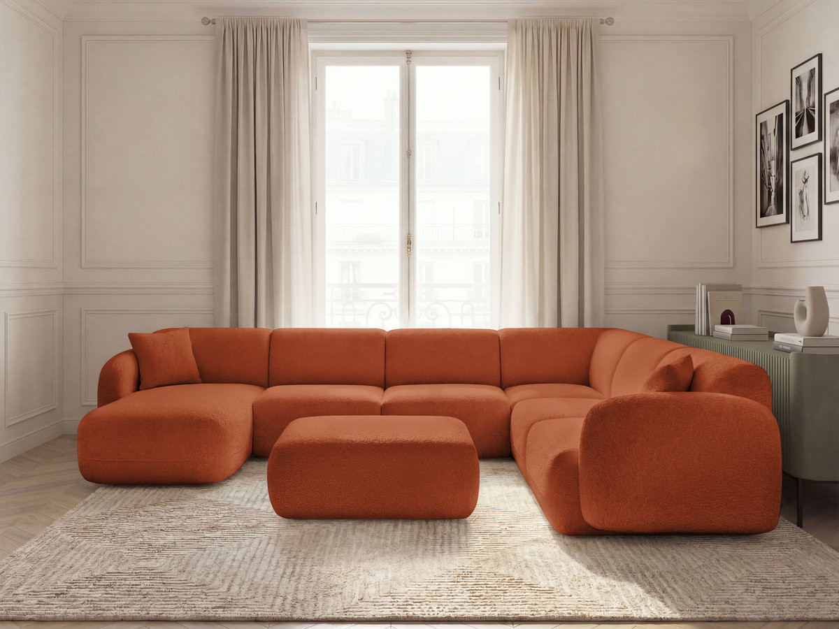 Bobochic Anda Wohnlandschaft mit Pouf 373 × 289 cm Chenille Orange Ecke rechts