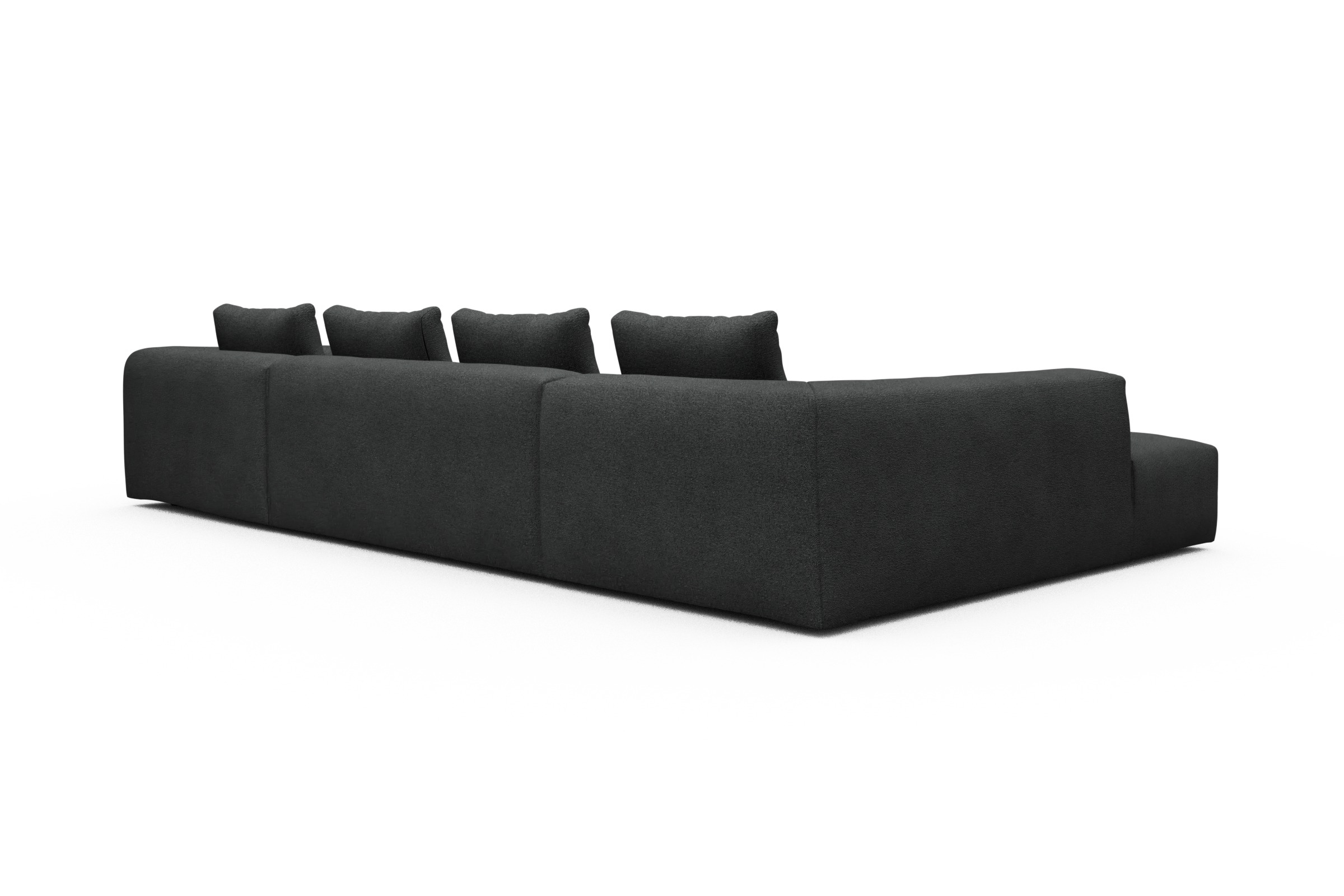 Wohnlandschaft Fred Relax-Ecke links mit 2-Sitzer und Chaiselongue rechts Boucle-Charcoal